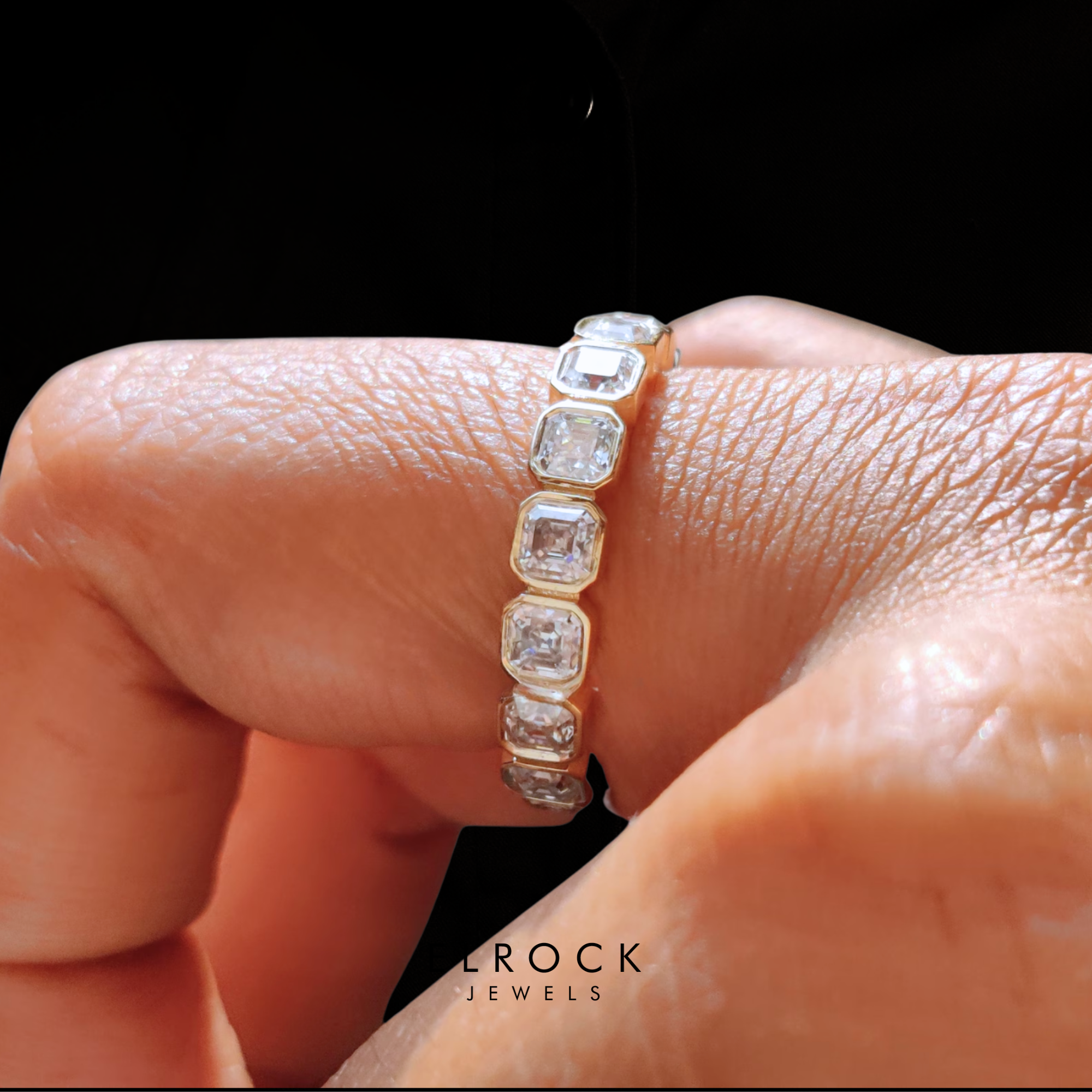 14K Gold Bezel Set Asscher Cut Lab grown Wedding Band for Women
