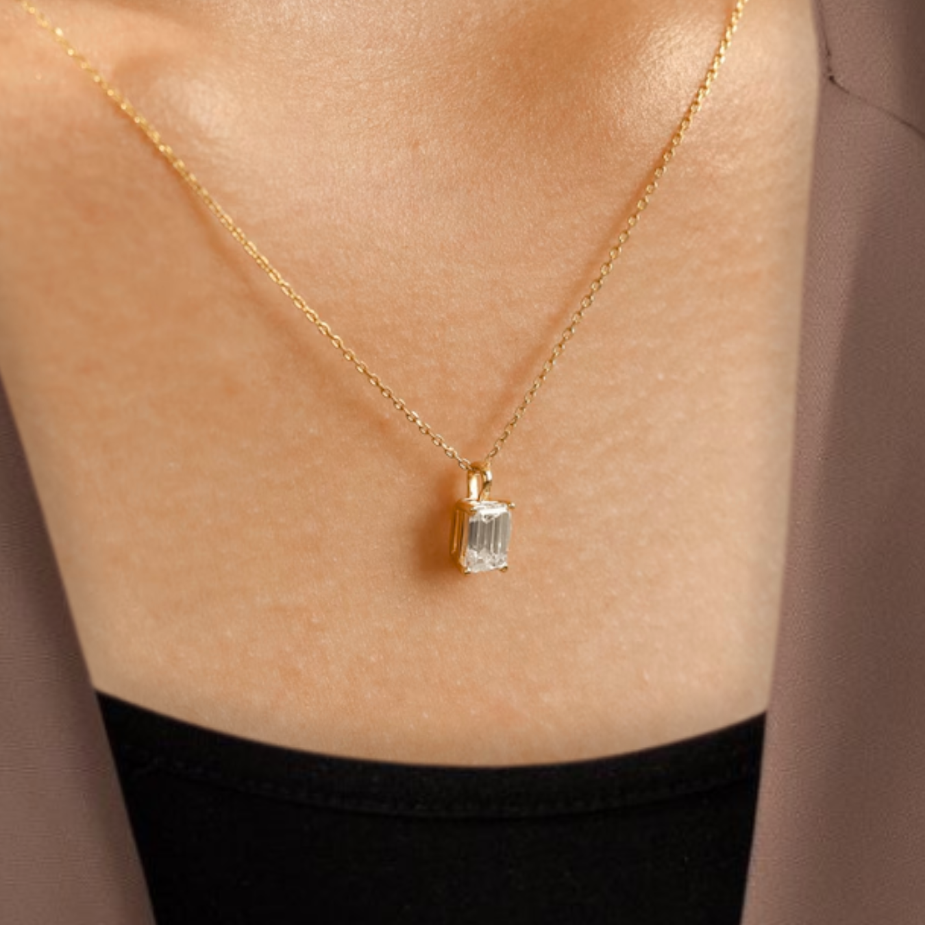 1.00 to 2.00CT Emerald Diamond Necklace | 14K Diamond Pendant | Layering Necklace