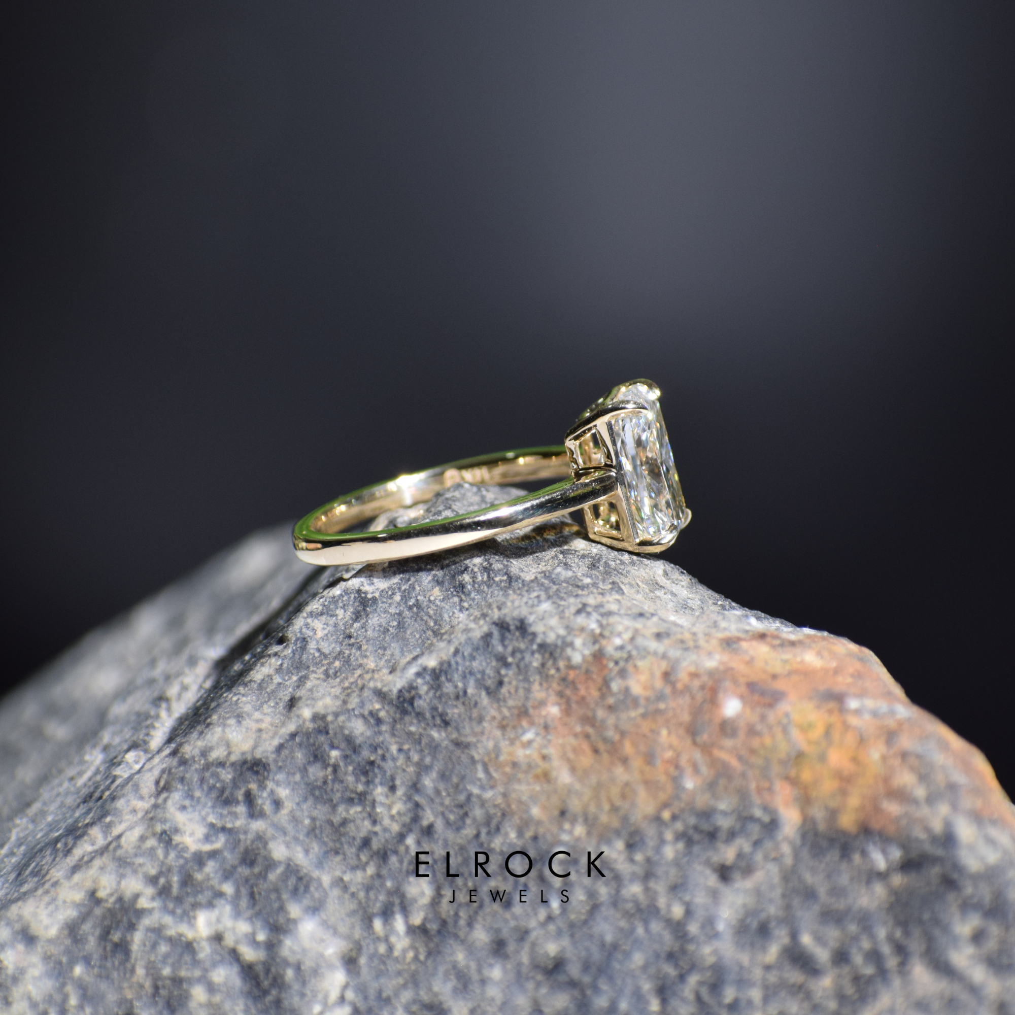14K Yellow Gold 3 CT Elongated Cushion Diamond Engagement Ring