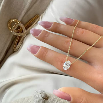 14K Gold 1.56 Ct Diamond Necklace, Lab Grown Diamond Oval Pendant