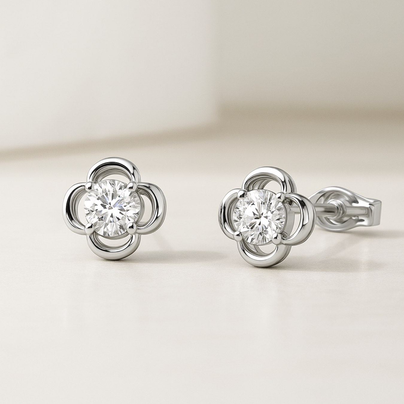 Diamond Flower Clover Classic Dainty Stud Earrings for Women