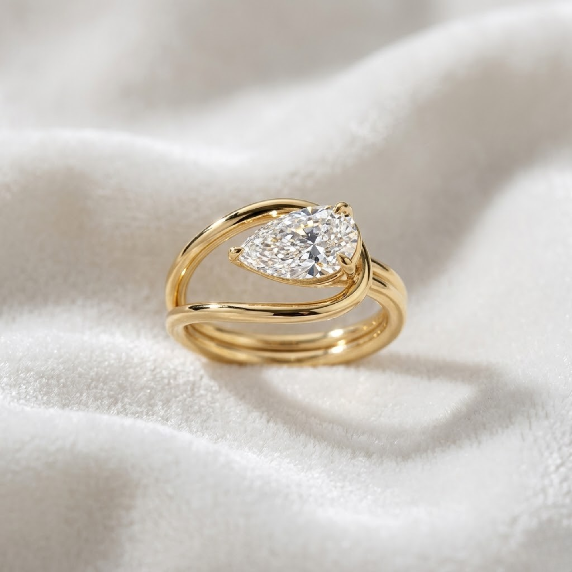 14K Yellow Gold 2.00 Carat Pear Cut Lab Grown Diamond Engagement Ring