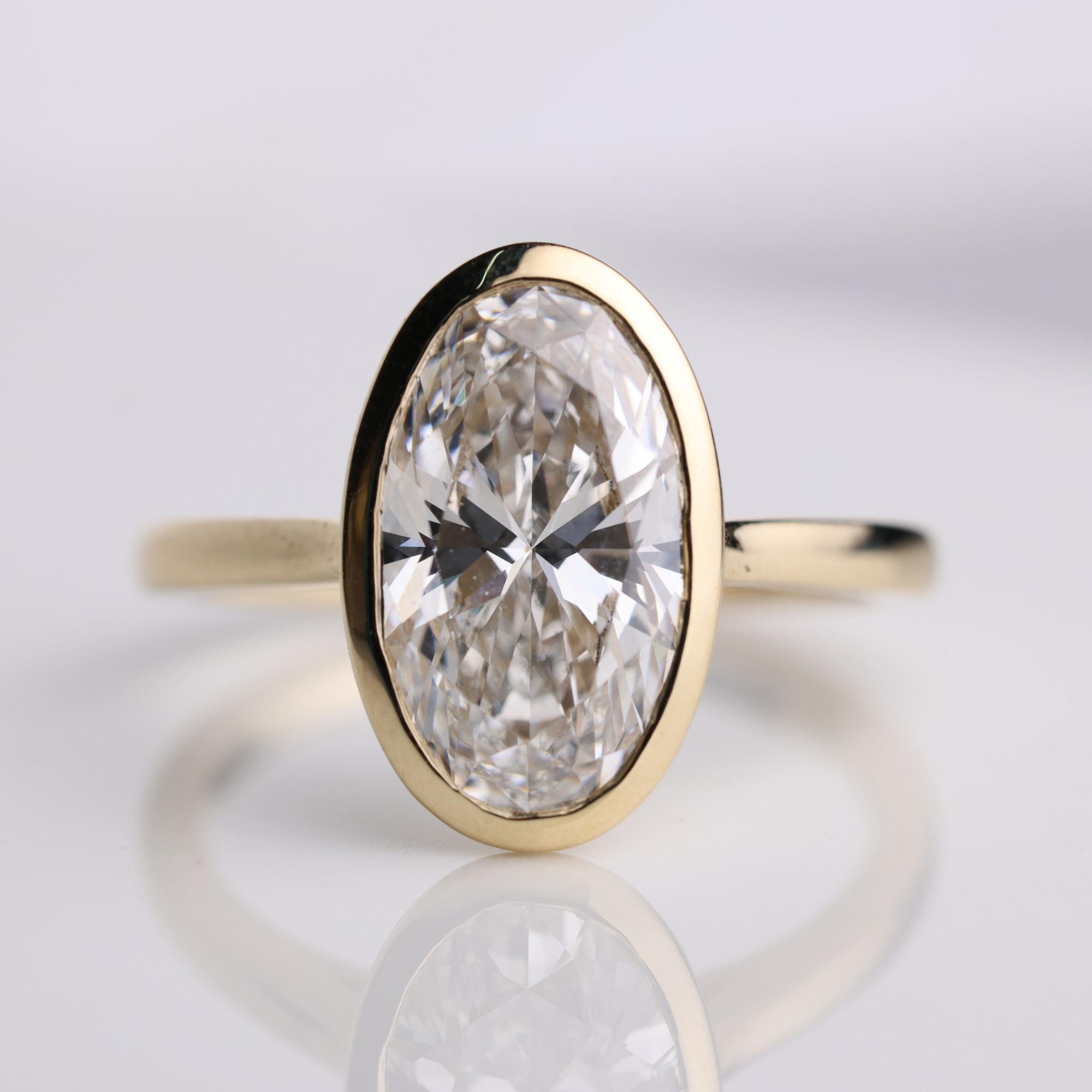 14K Gold Bezel Set Oval Lab Diamond Engagement Ring