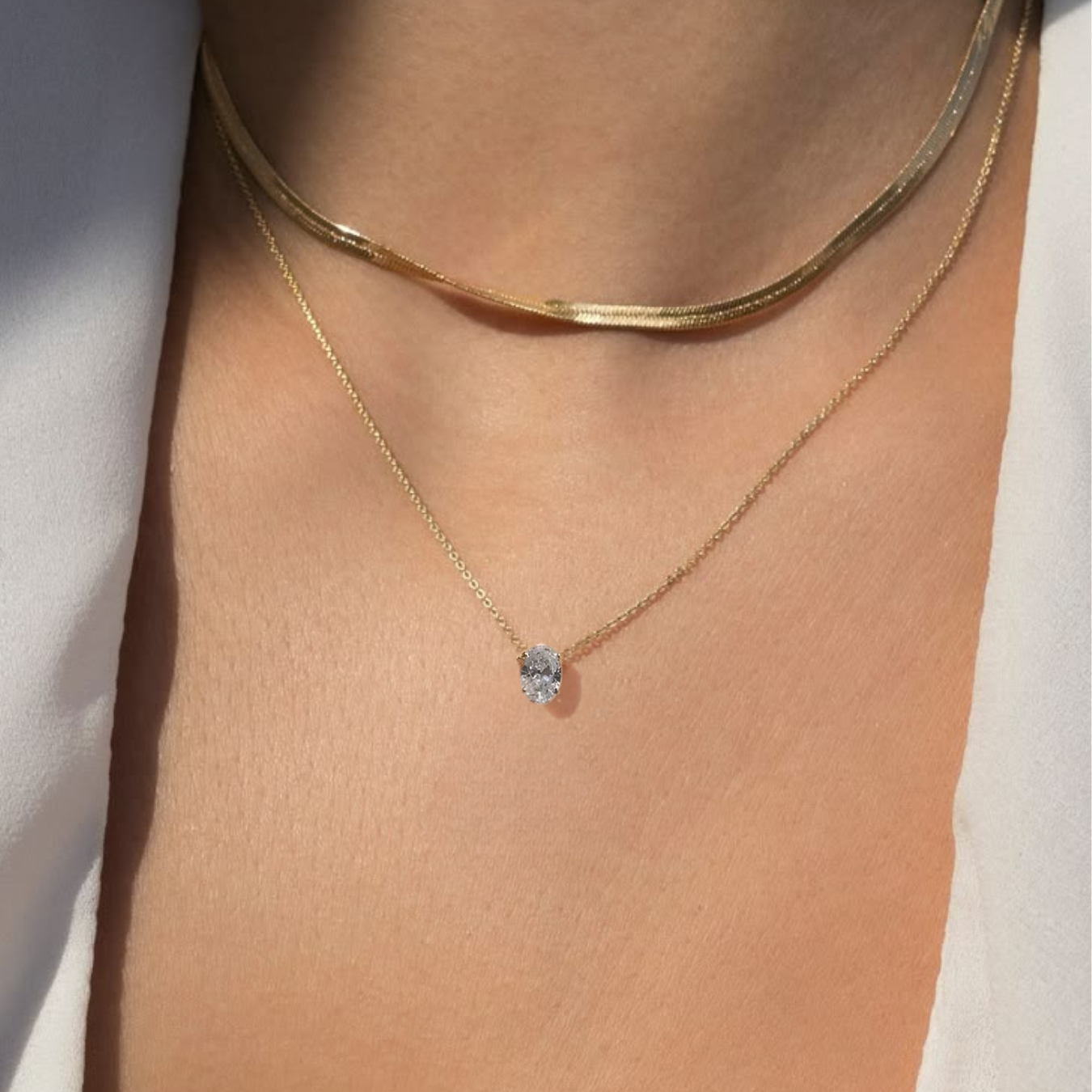 14K Gold 1.56 Ct Diamond Necklace, Lab Grown Diamond Oval Pendant