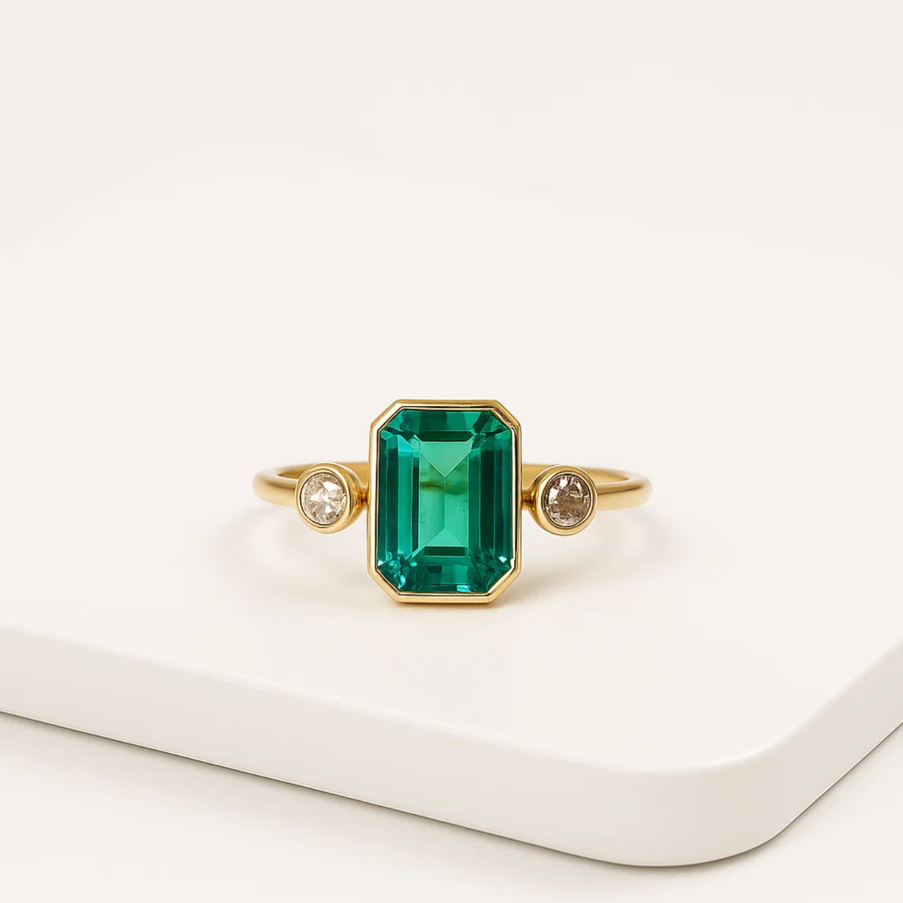 14K Gold Diamond Emerald Engagement Ring