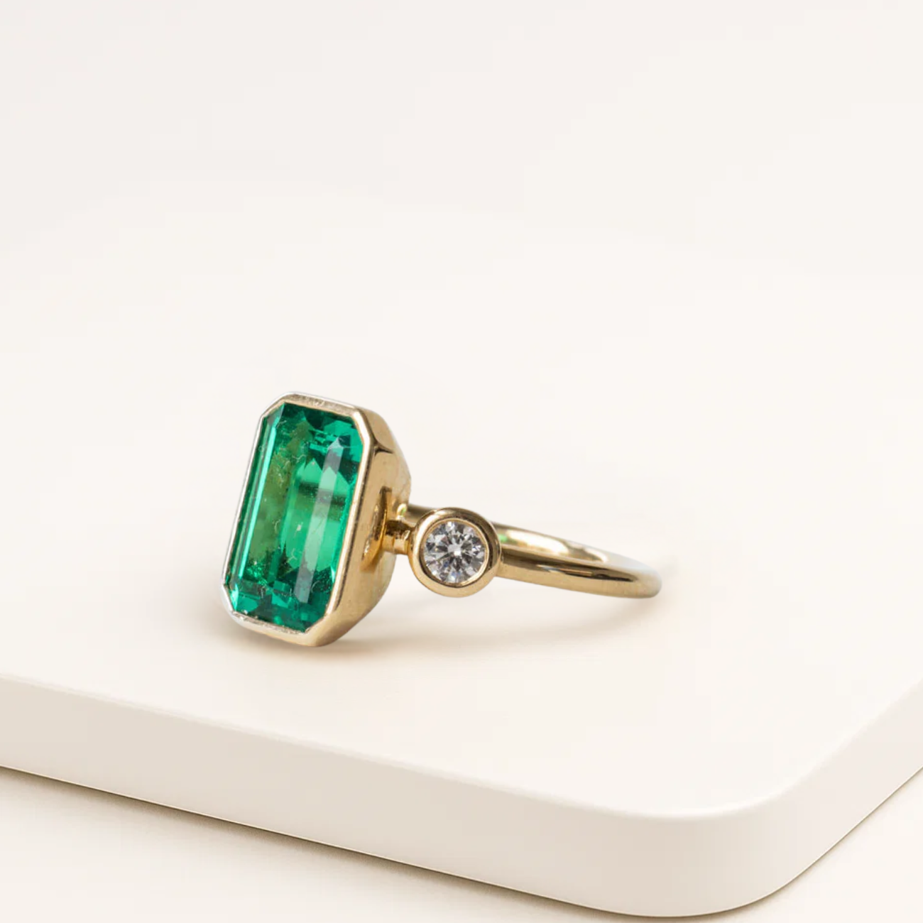 14K Gold Diamond Emerald Engagement Ring