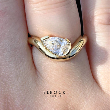 14K Gold Tear Drop Rings Wave Shank, 2 Carat Pear Cut Lab Grown Diamond Ring / Pear Shaped Engagement Ring