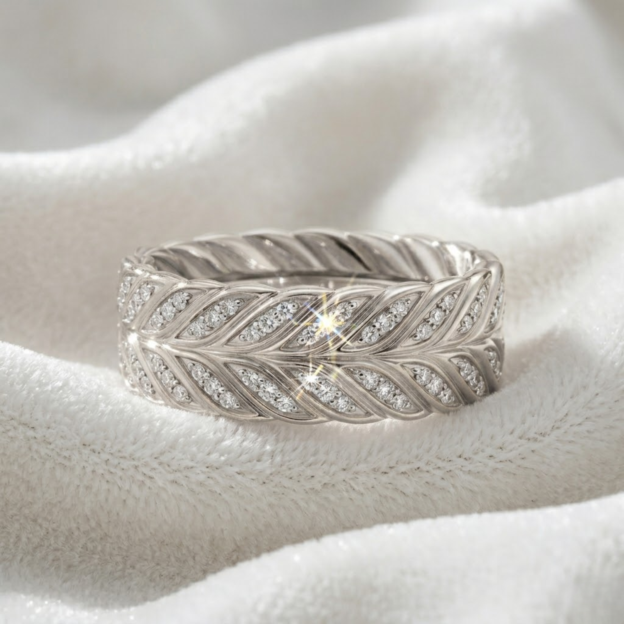14K Gold Leaf Art Deco Wedding Diamond Ring