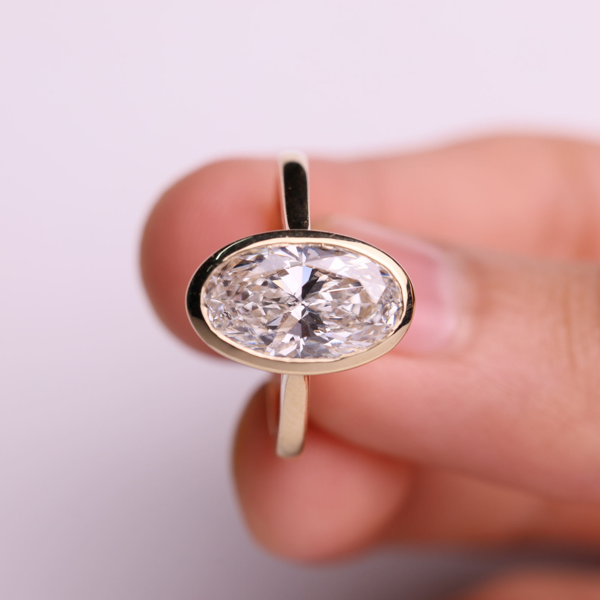 14K Gold Bezel Set Oval Lab Diamond Engagement Ring