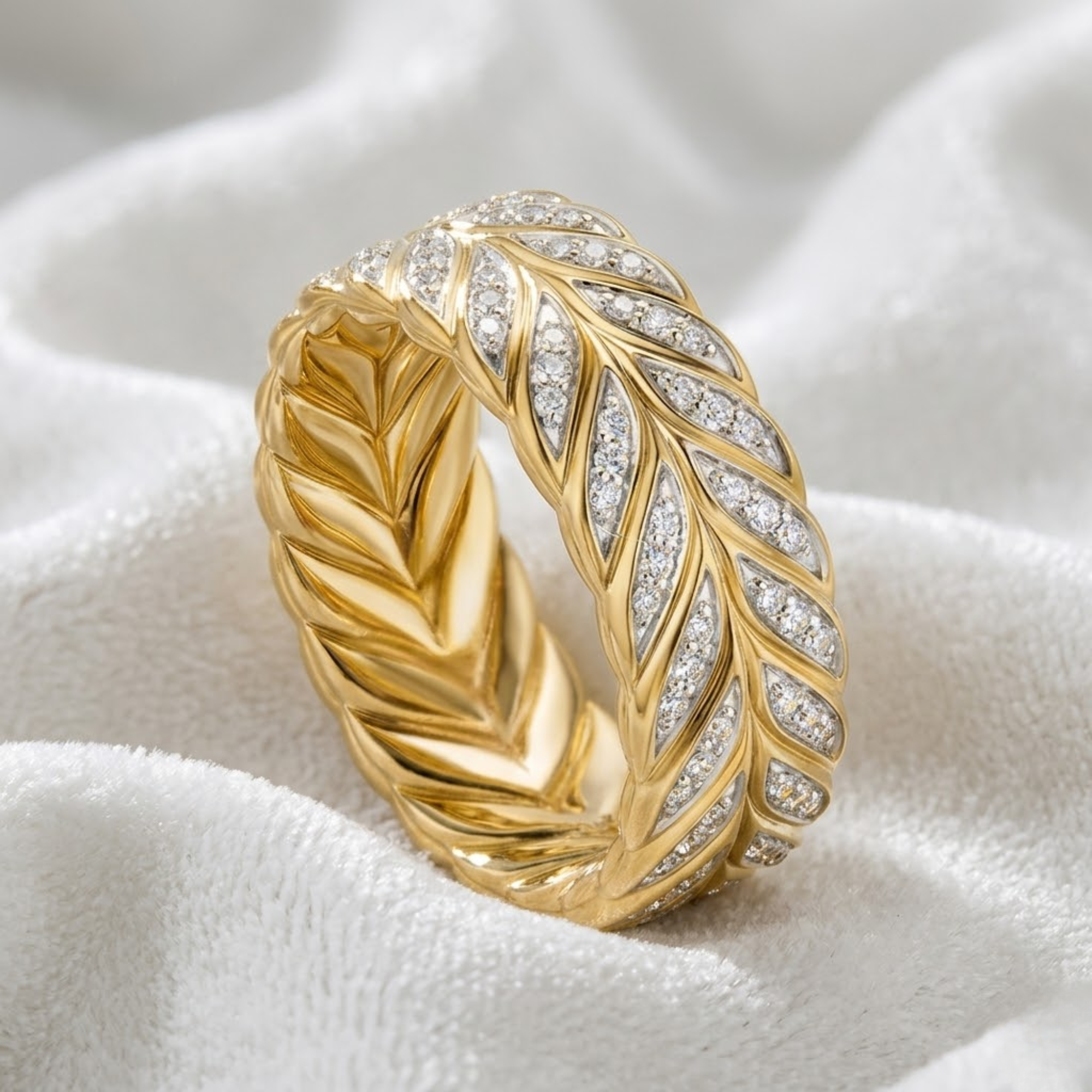14K Gold Leaf Art Deco Wedding Diamond Ring