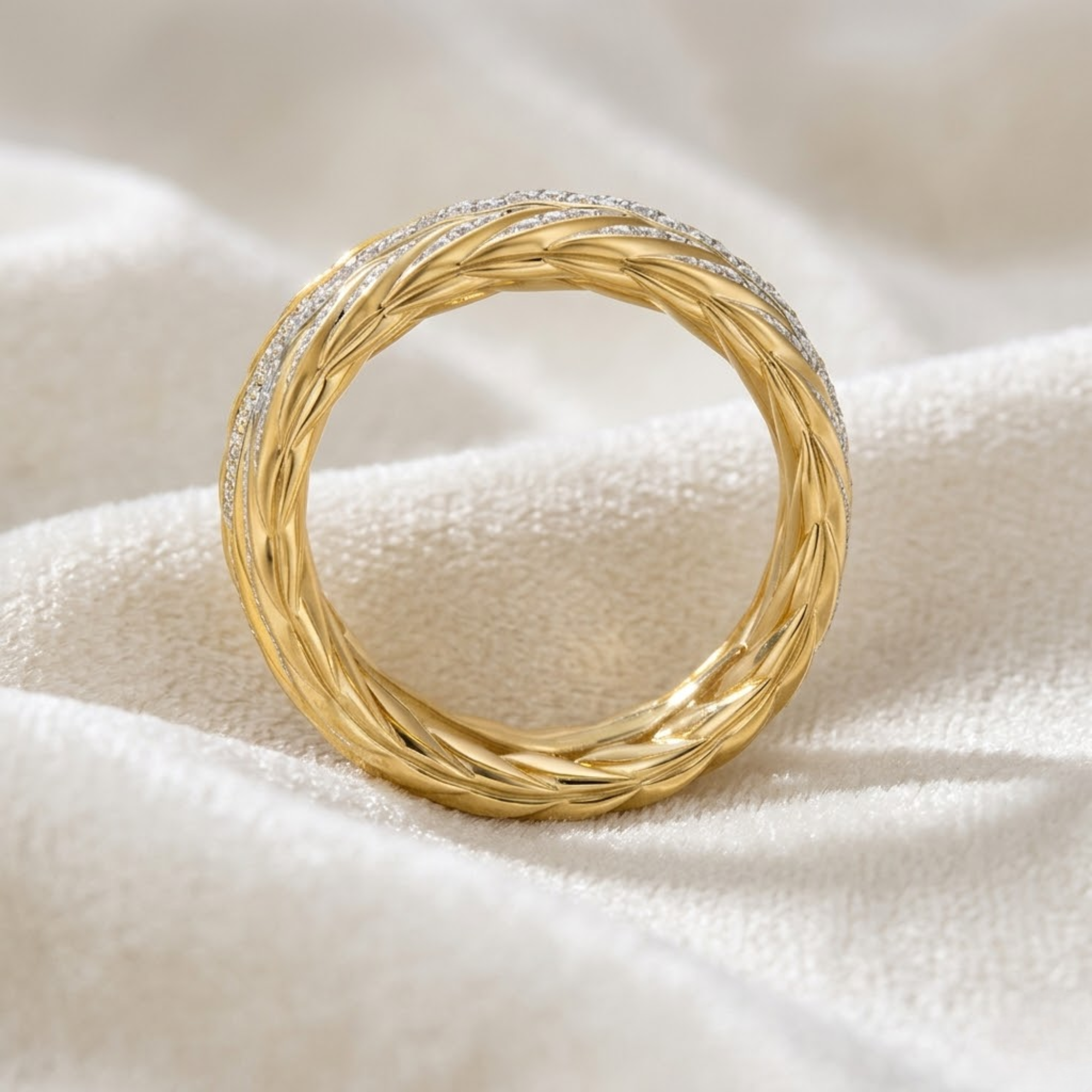 14K Gold Leaf Art Deco Wedding Diamond Ring