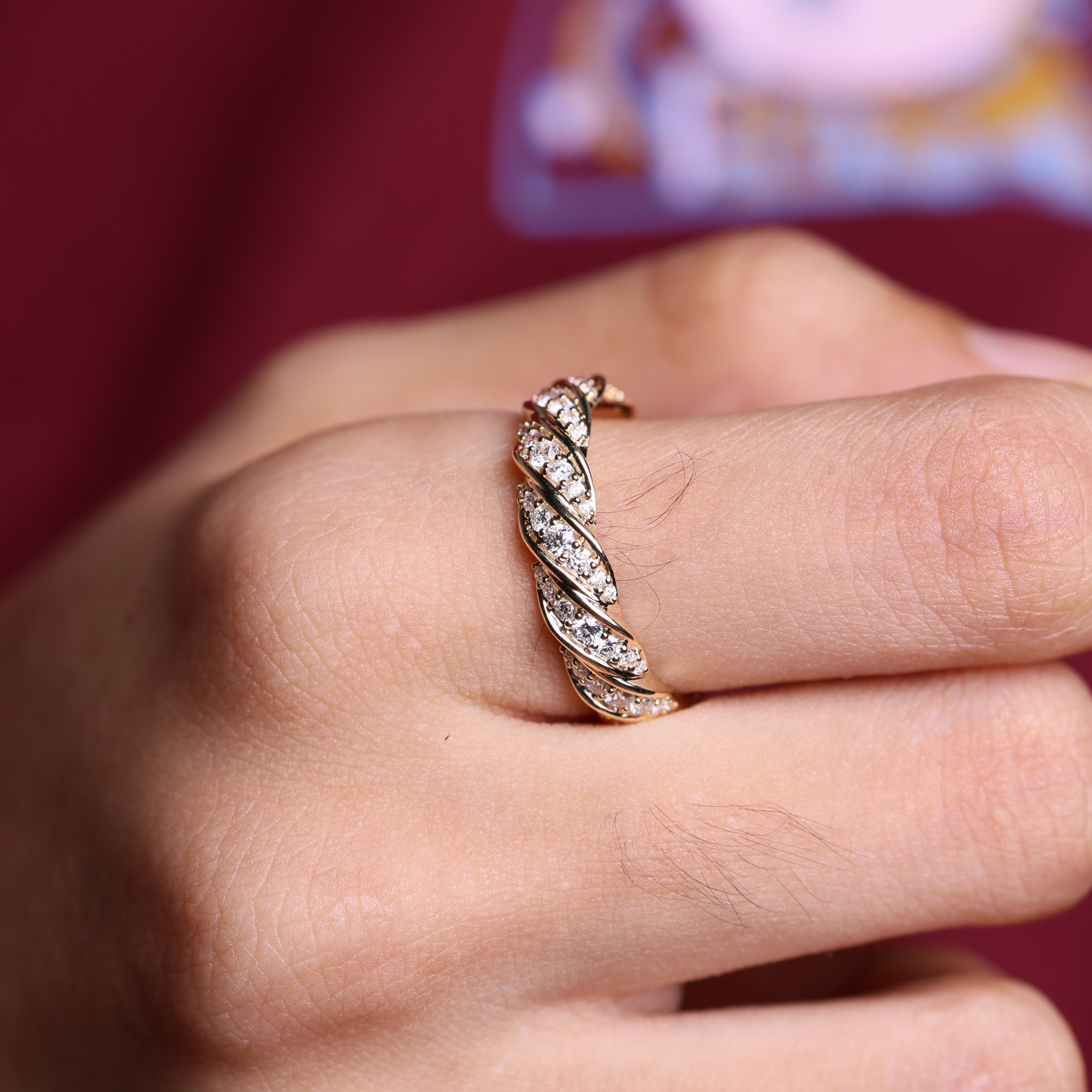 14K Solid Gold Diamond Twisted Eternity Ring