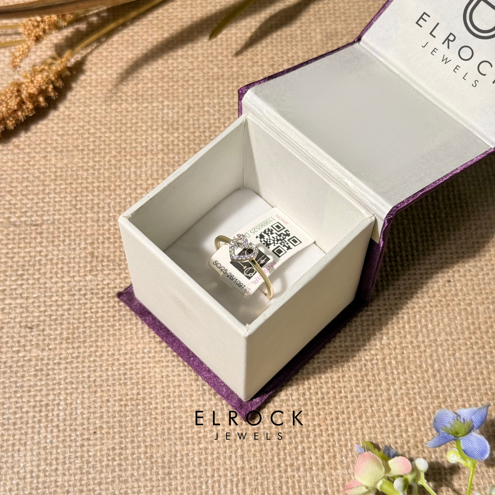 14K Tiny Diamond Love, Pave Lab Diamond Open Heart Ring