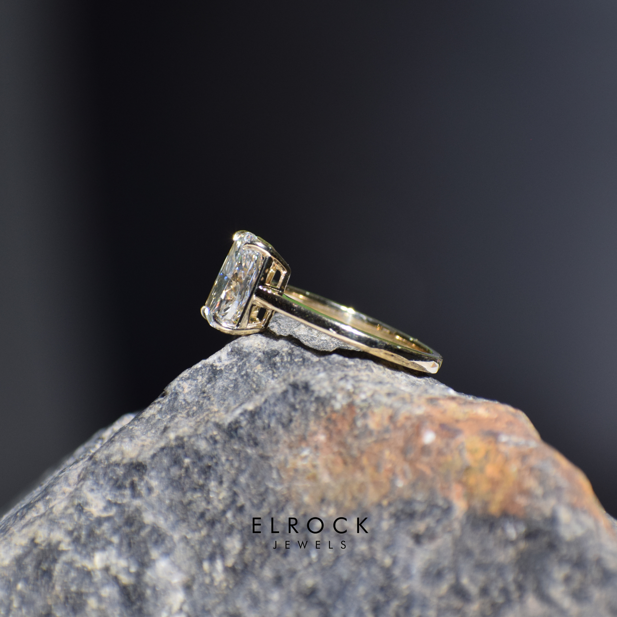 14K Yellow Gold 3 CT Elongated Cushion Diamond Engagement Ring