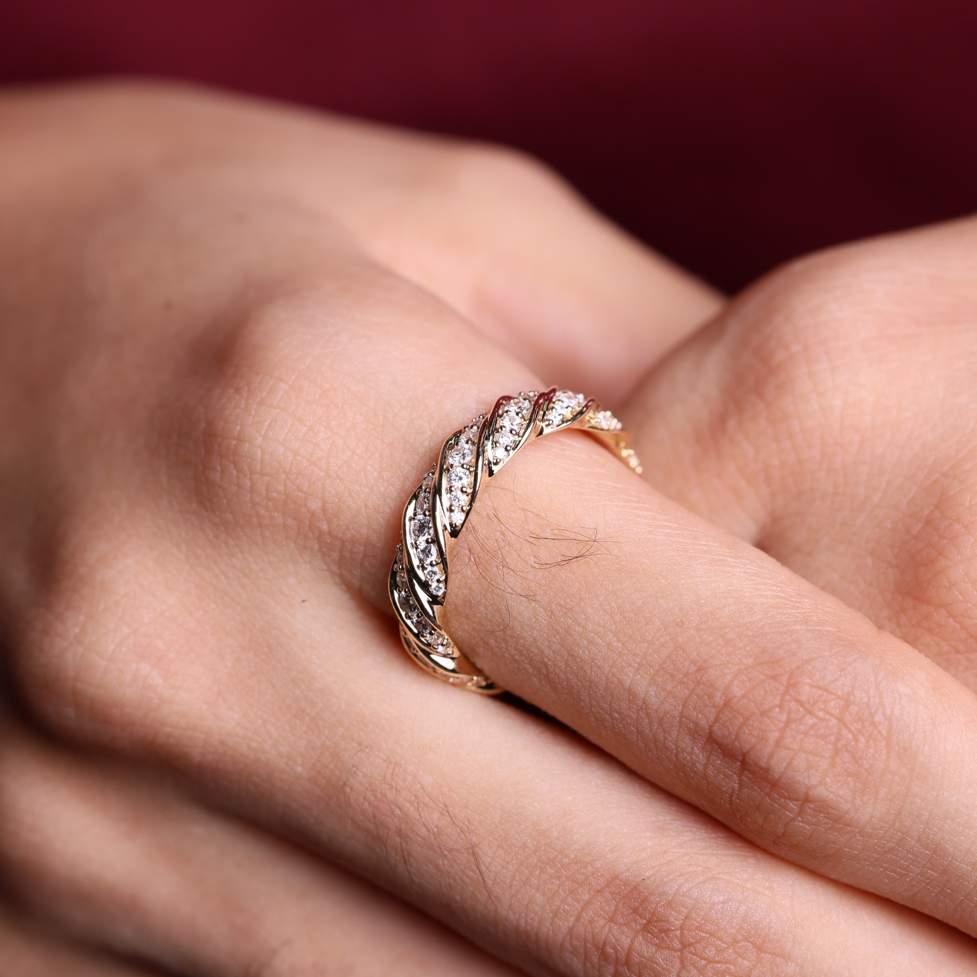 14K Solid Gold Diamond Twisted Eternity Ring