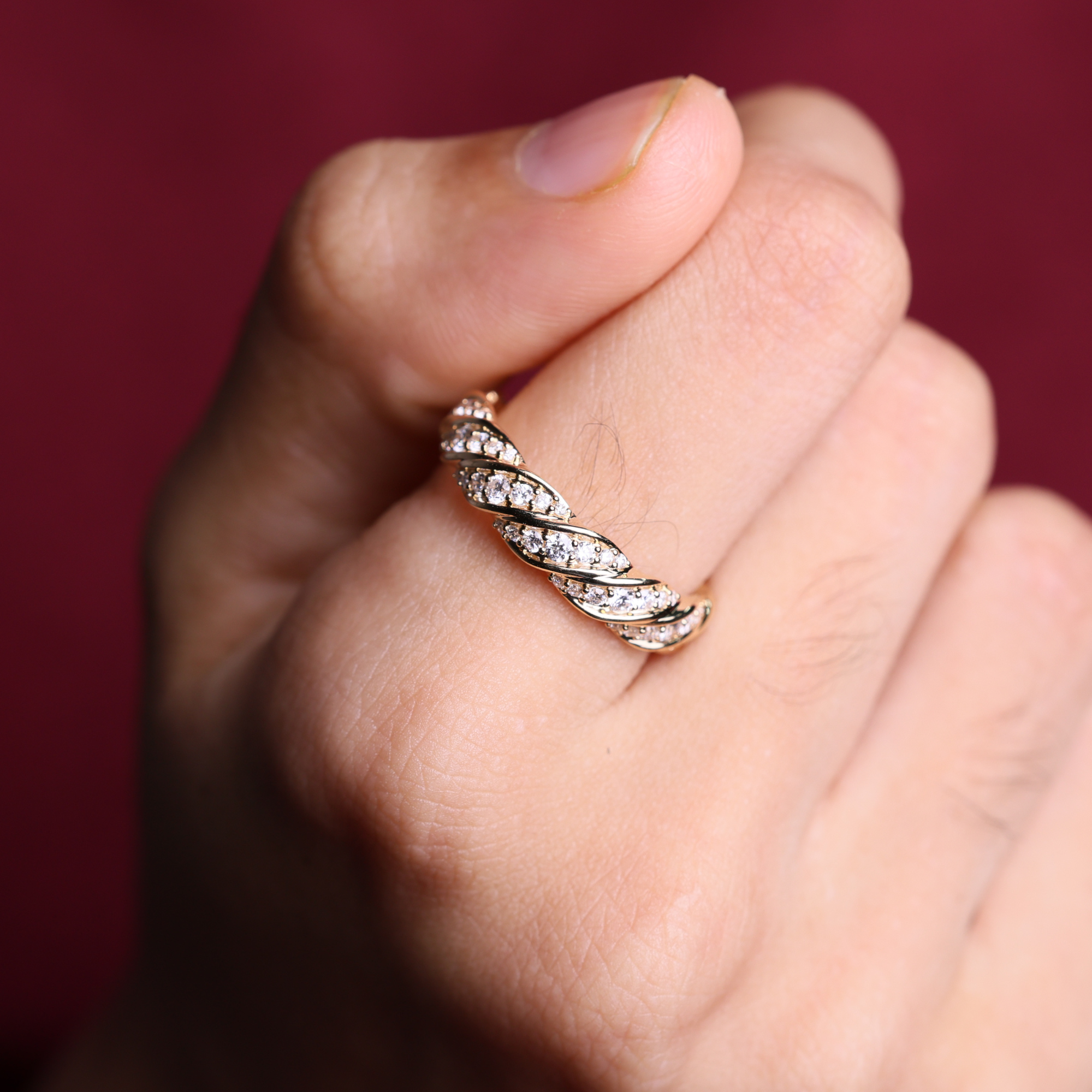 14K Solid Gold Diamond Twisted Eternity Ring