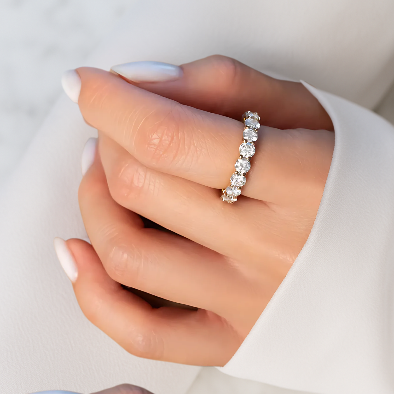 14K U Shape Lab Grown Diamond Eternity Round Brilliant Wedding Band