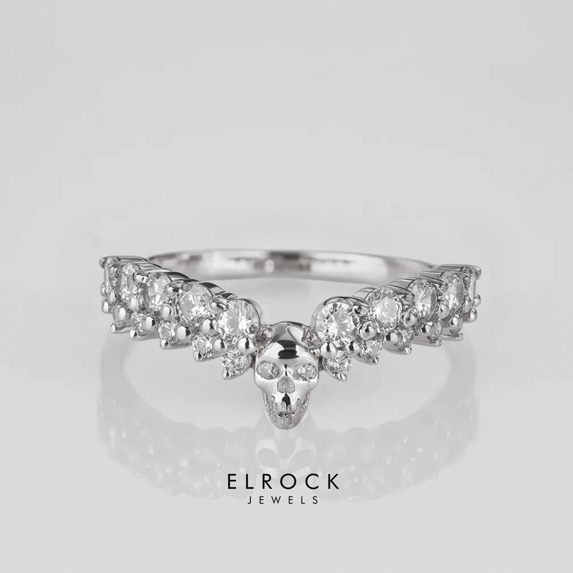 14K Skull Wedding Band with Round Cut Lab Grown Diamonds
