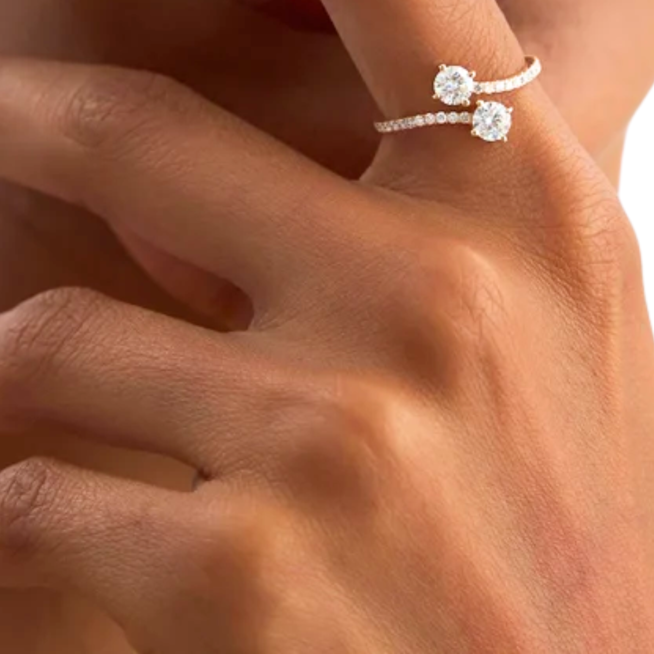 14K Gold 0.80Ct Dainty Bypass Round Cut Promise Ring