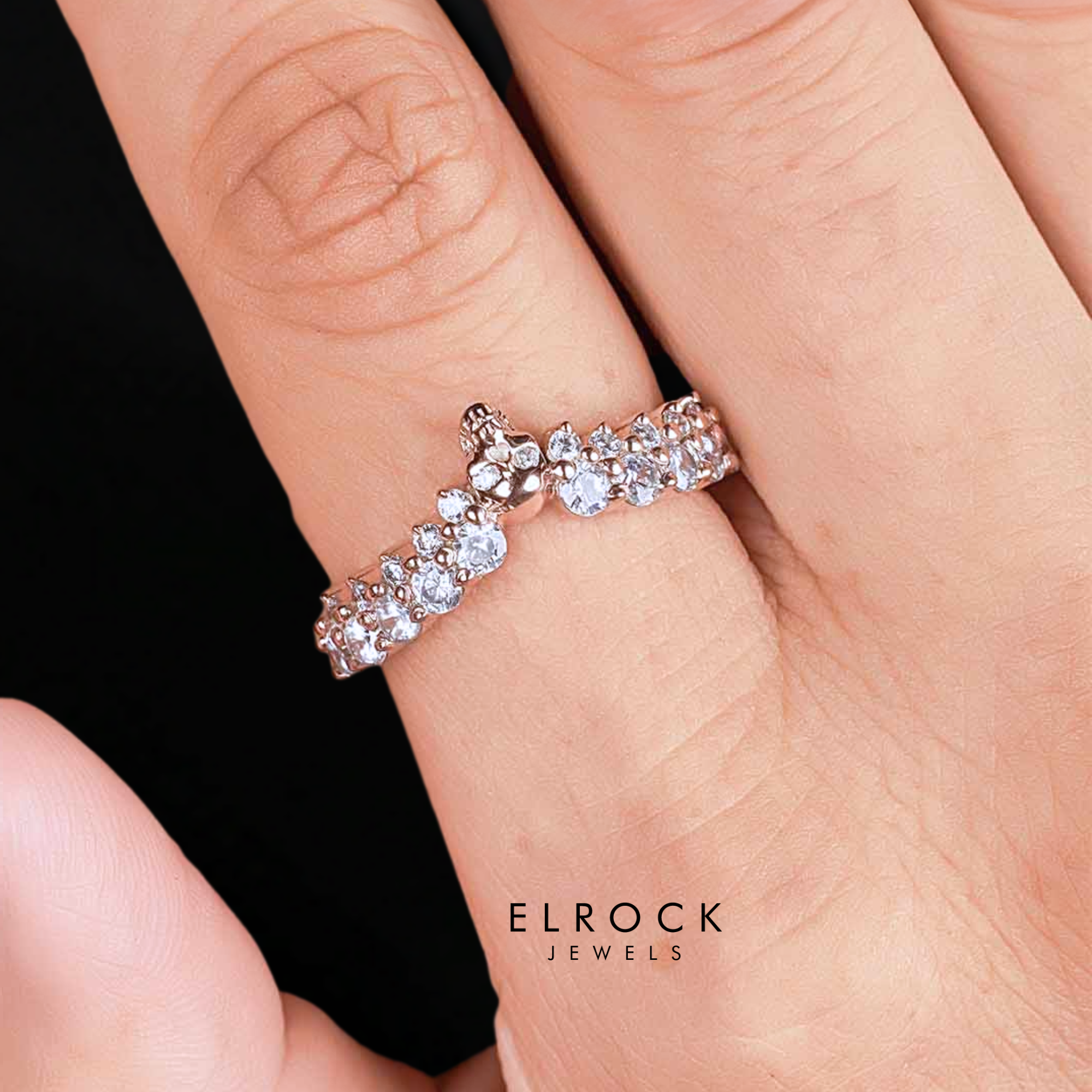 14K Skull Wedding Band with Round Cut Lab Grown Diamonds