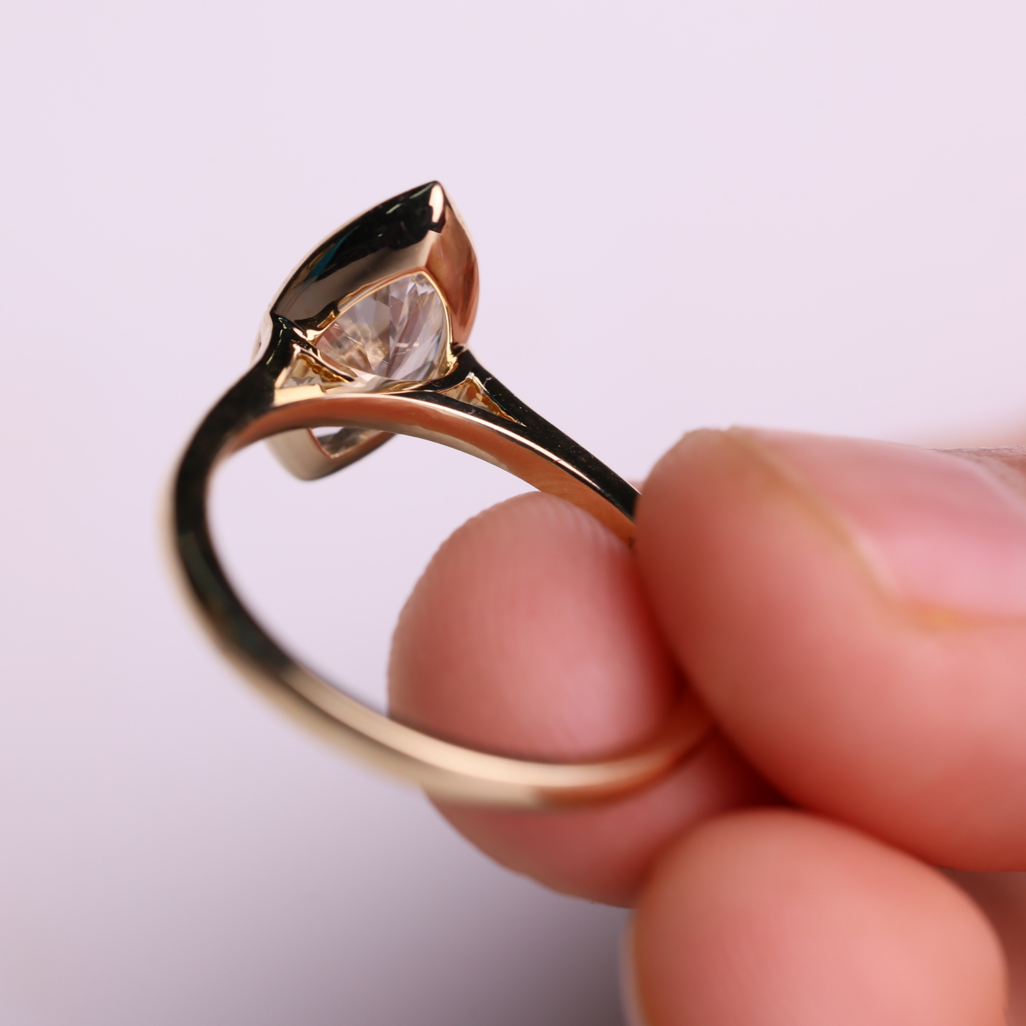 14K Gold Marquise Cut Lab Grown Solitaire Bezel Set Diamond Ring