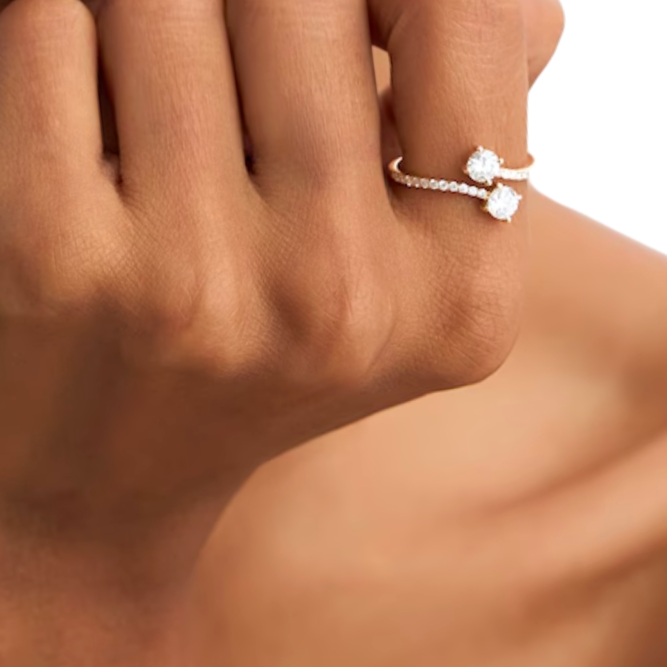 14K Gold 0.80Ct Dainty Bypass Round Cut Promise Ring