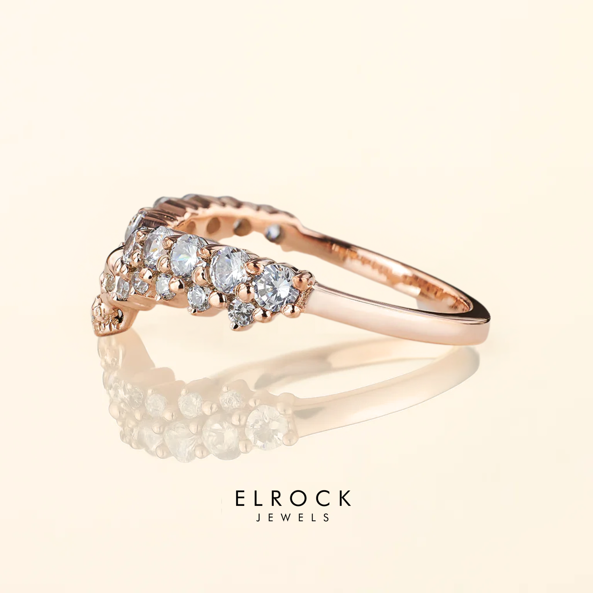 14K Skull Wedding Band with Round Cut Lab Grown Diamonds