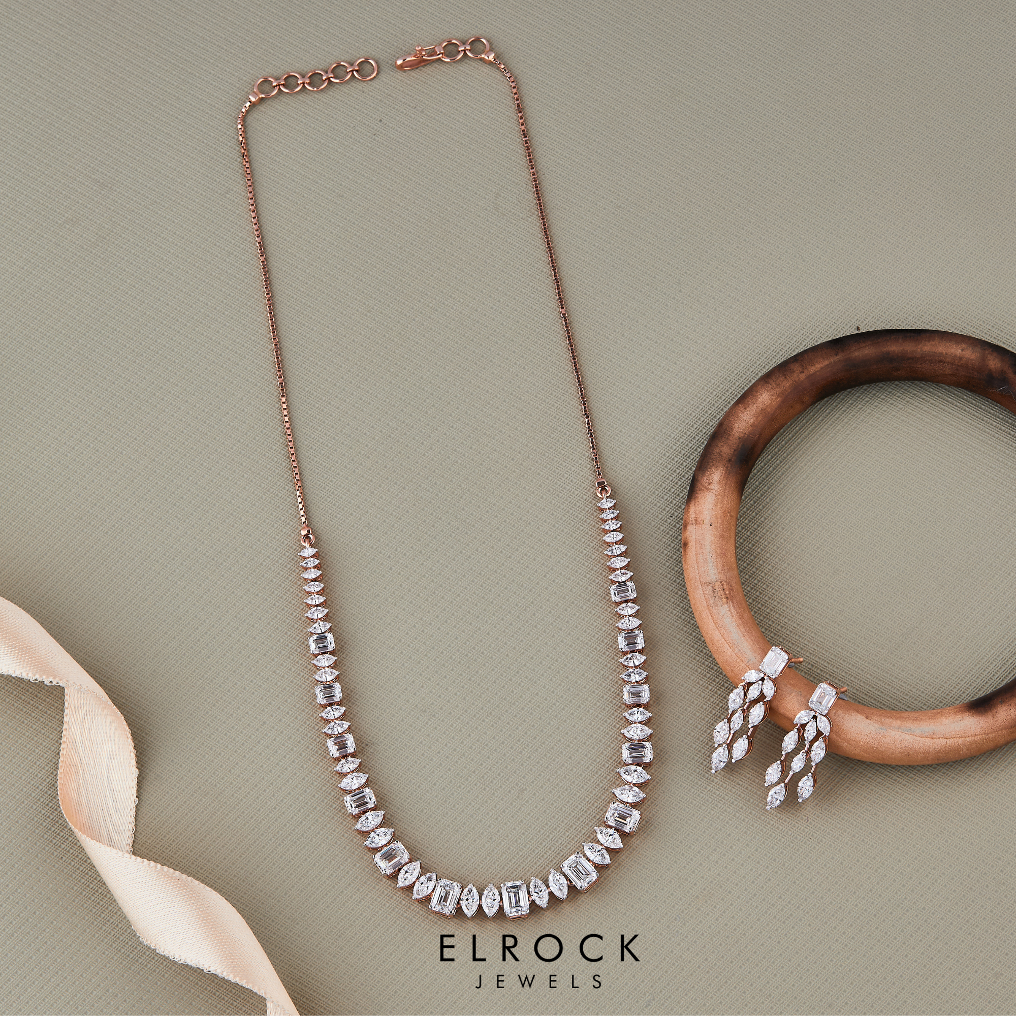 14K Gold Marquise & Emerald Cut Diamond Choker Necklace