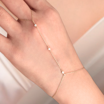14K Solid Gold Diamond Slave Bracelet / Solid Gold Chain Gold Ring Bracelet / Hand Ring Gold Handlet Bracelet