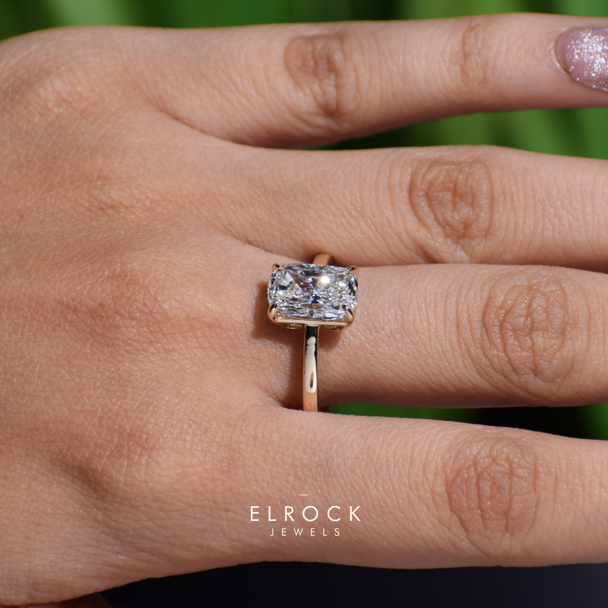 14K Yellow Gold 3 CT Elongated Cushion Diamond Engagement Ring