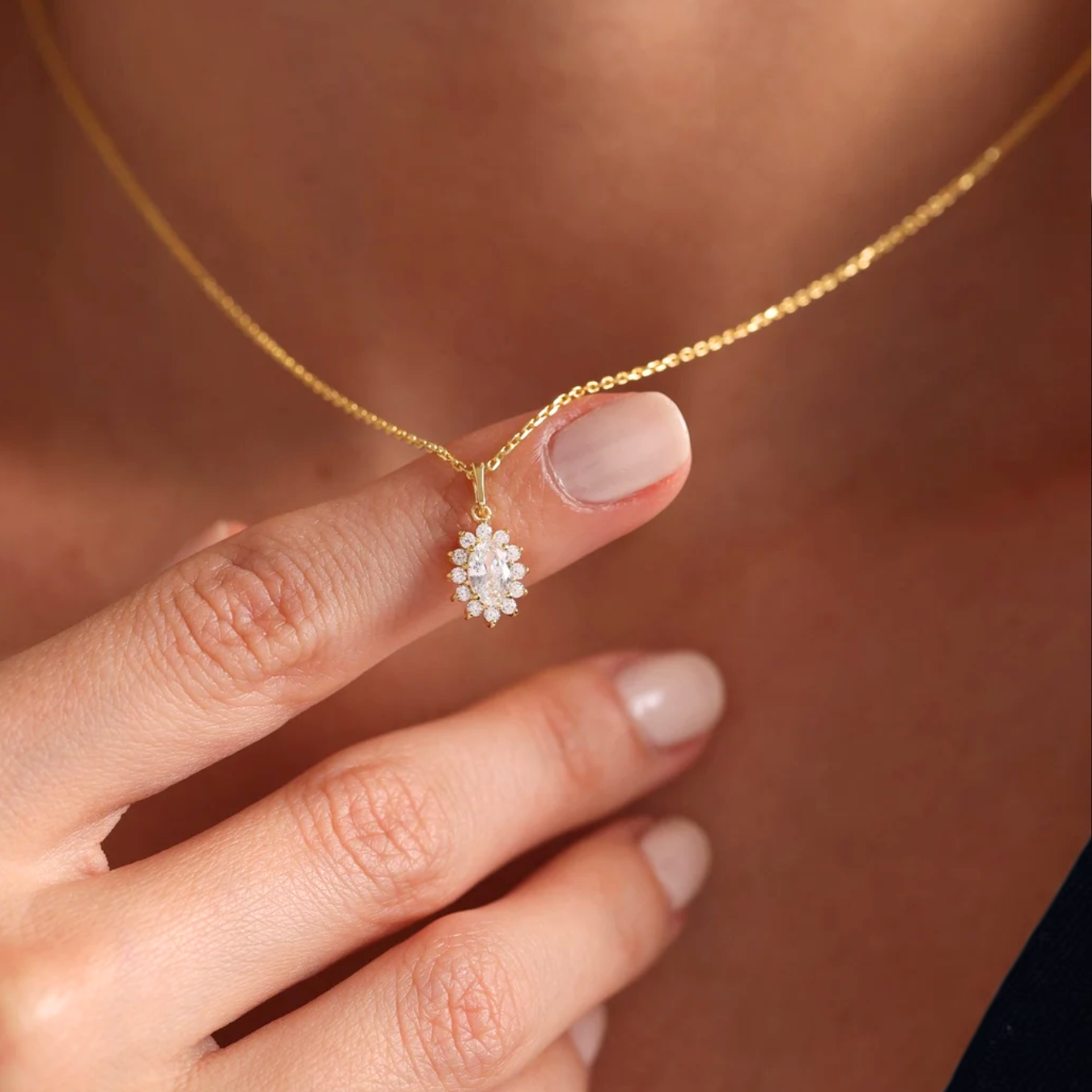 0.50 CT 14k Lab Grown Pendant Solid Gold | 14K Dainty Oval Diamond Halo Necklace