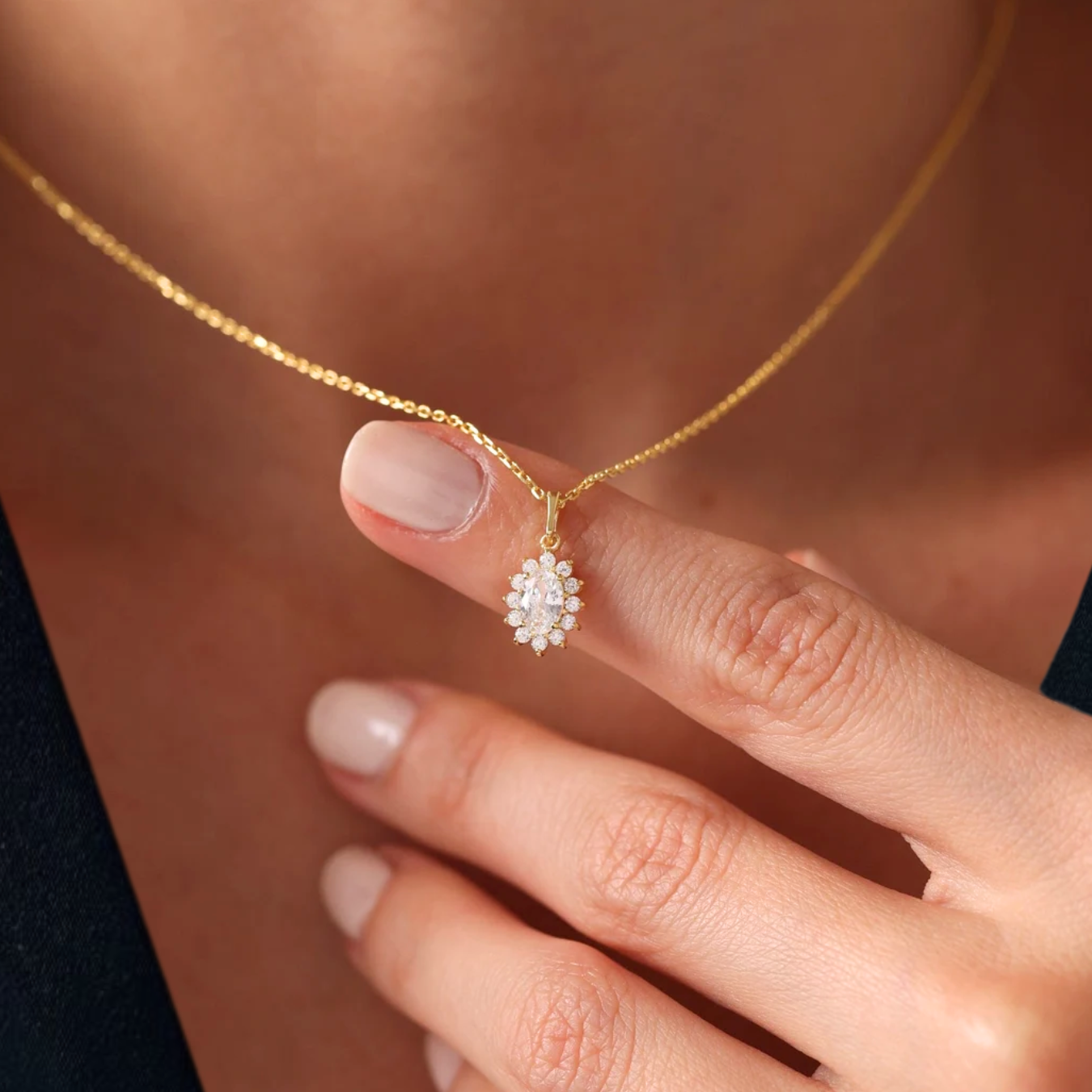 0.50 CT 14k Lab Grown Pendant Solid Gold | 14K Dainty Oval Diamond Halo Necklace