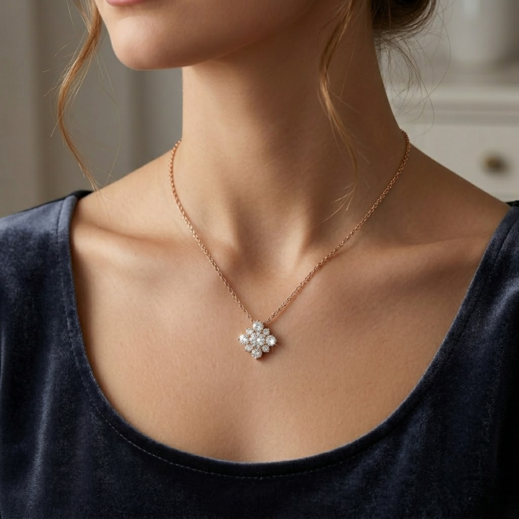 14K Round Lab Grown Diamond Necklace, Wedding Necklace for Women