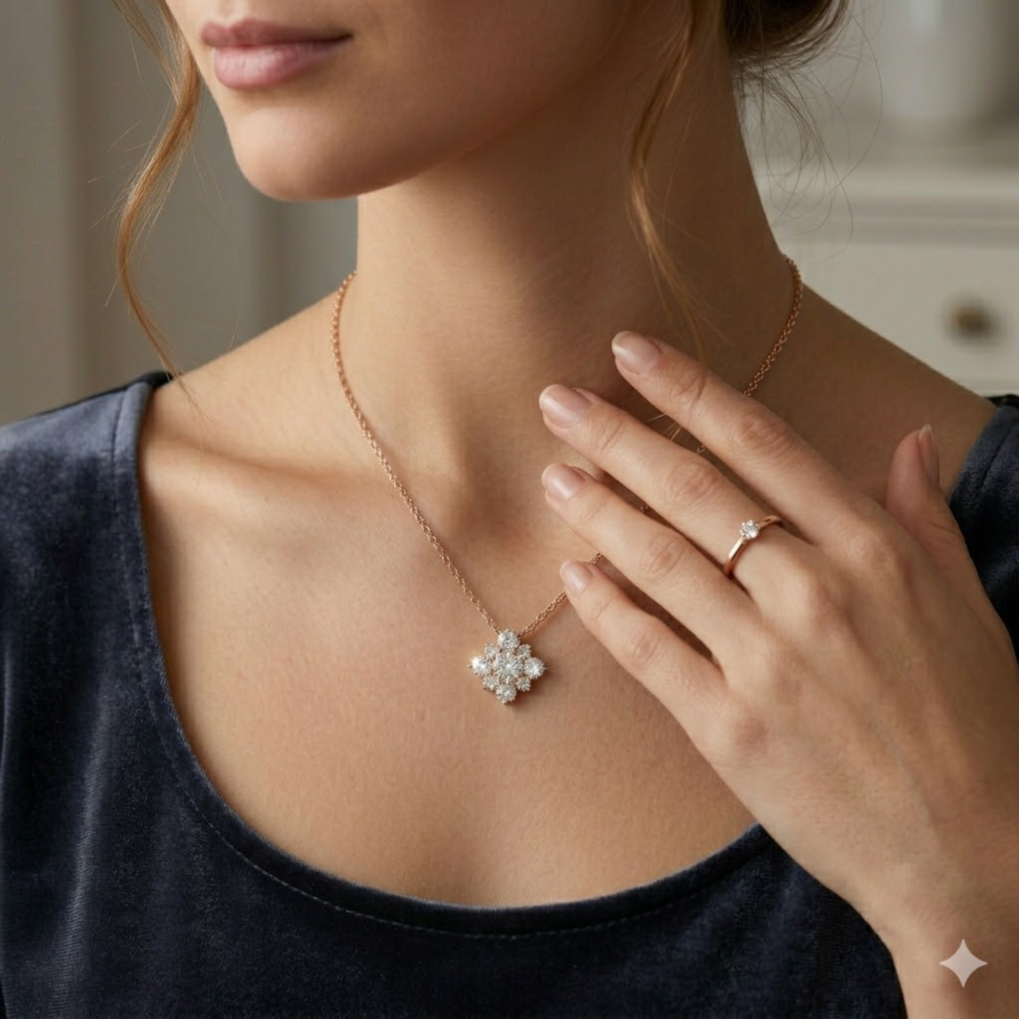 14K Round Lab Grown Diamond Necklace, Wedding Necklace for Women