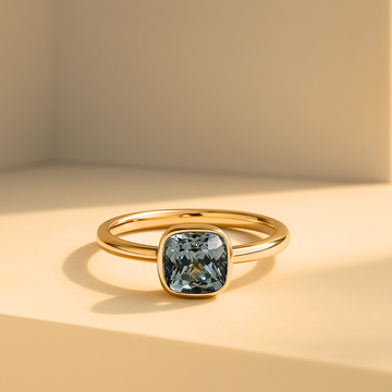 14k Solid Gold Cushion Lab Grown Blue Aquamarine Solitaire Engagement Ring