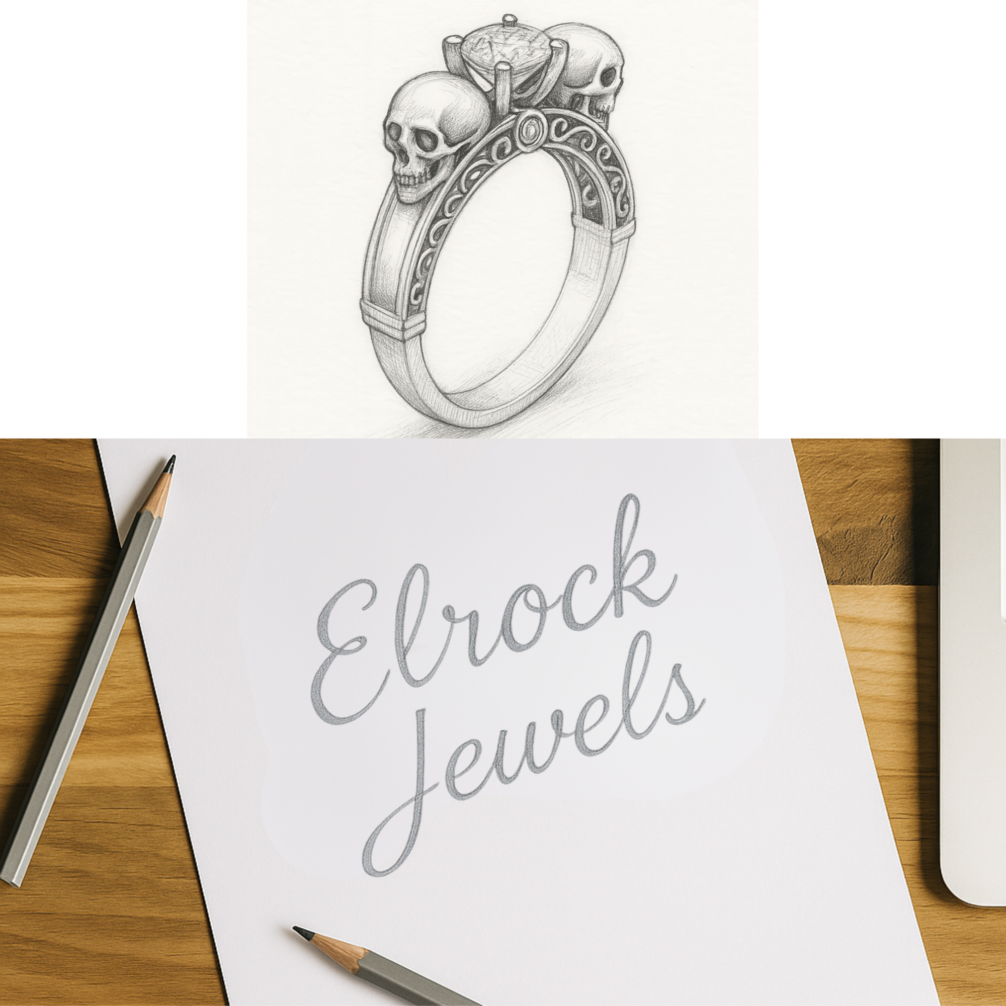 14K Gold Lab Grown Diamond Gothic Skull Engagement Ring