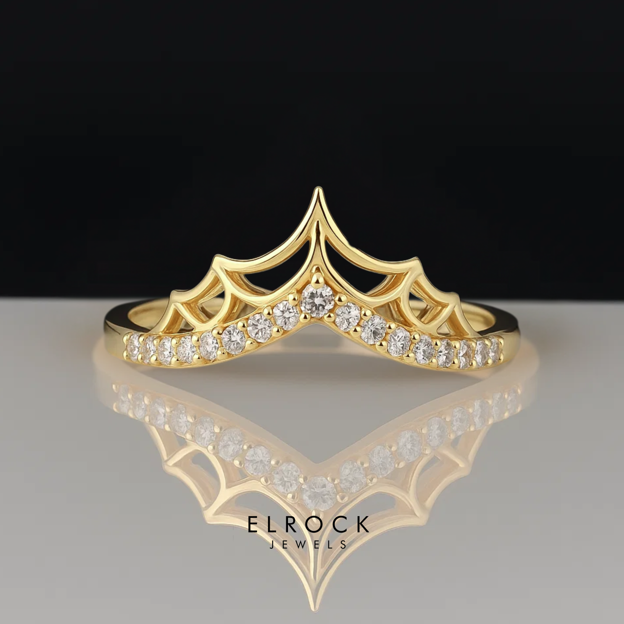14K Yellow Gold Spider Web Stackable Ring with Lab Grown Diamond