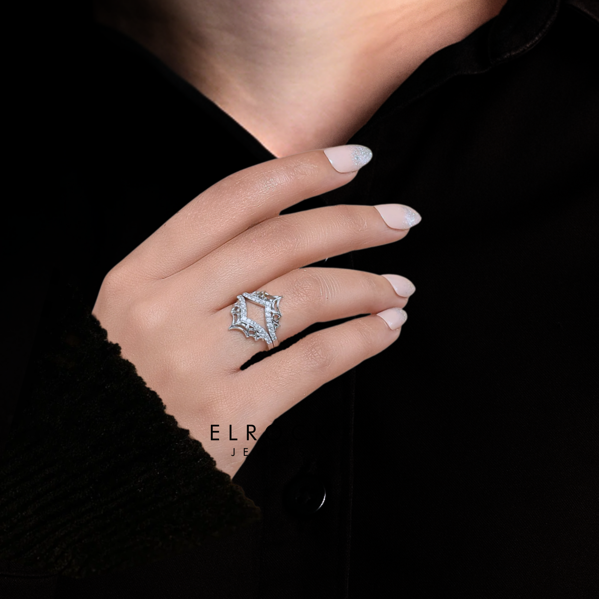14K Yellow Gold Spider Web Stackable Ring with Lab Grown Diamond