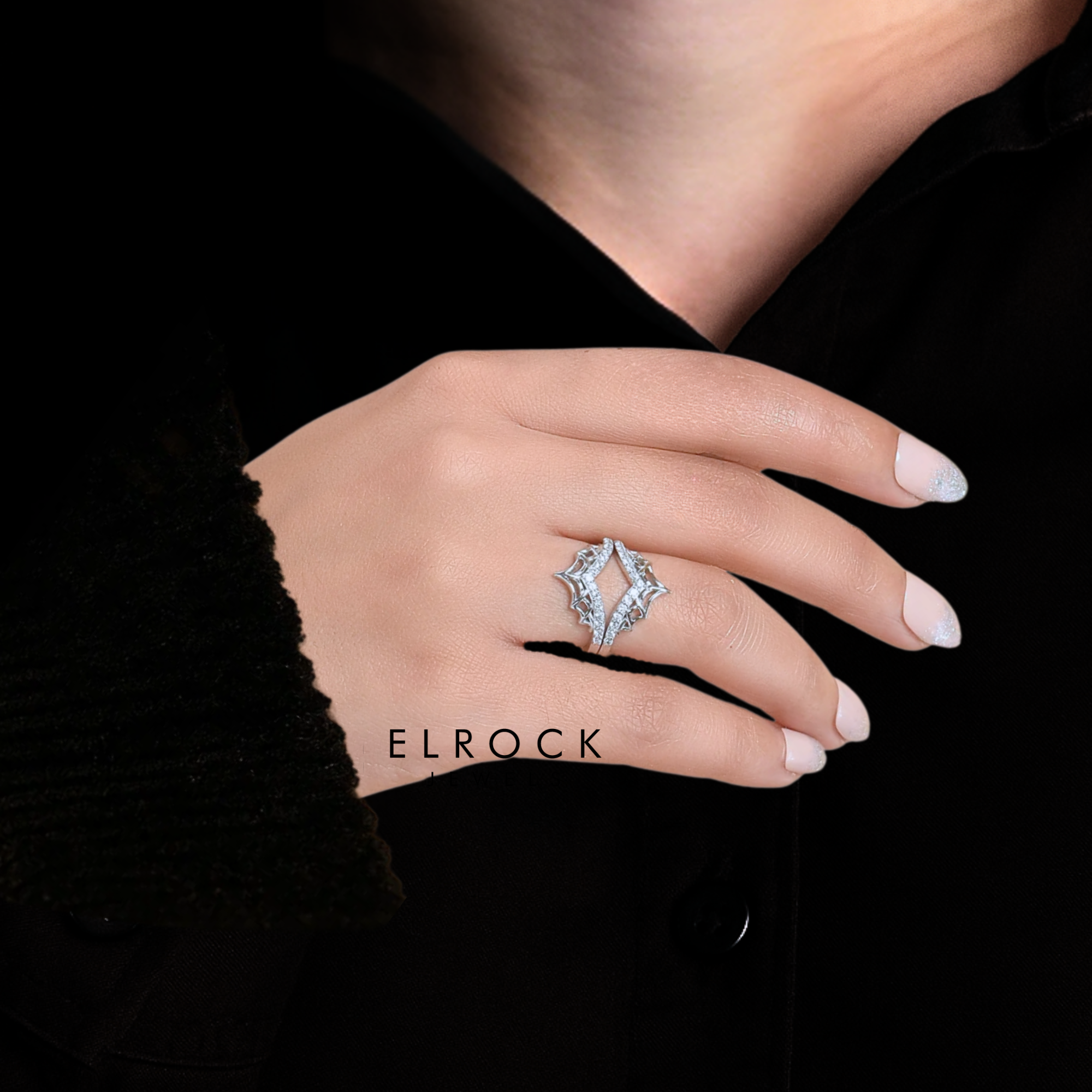 14K Yellow Gold Spider Web Stackable Ring with Lab Grown Diamond