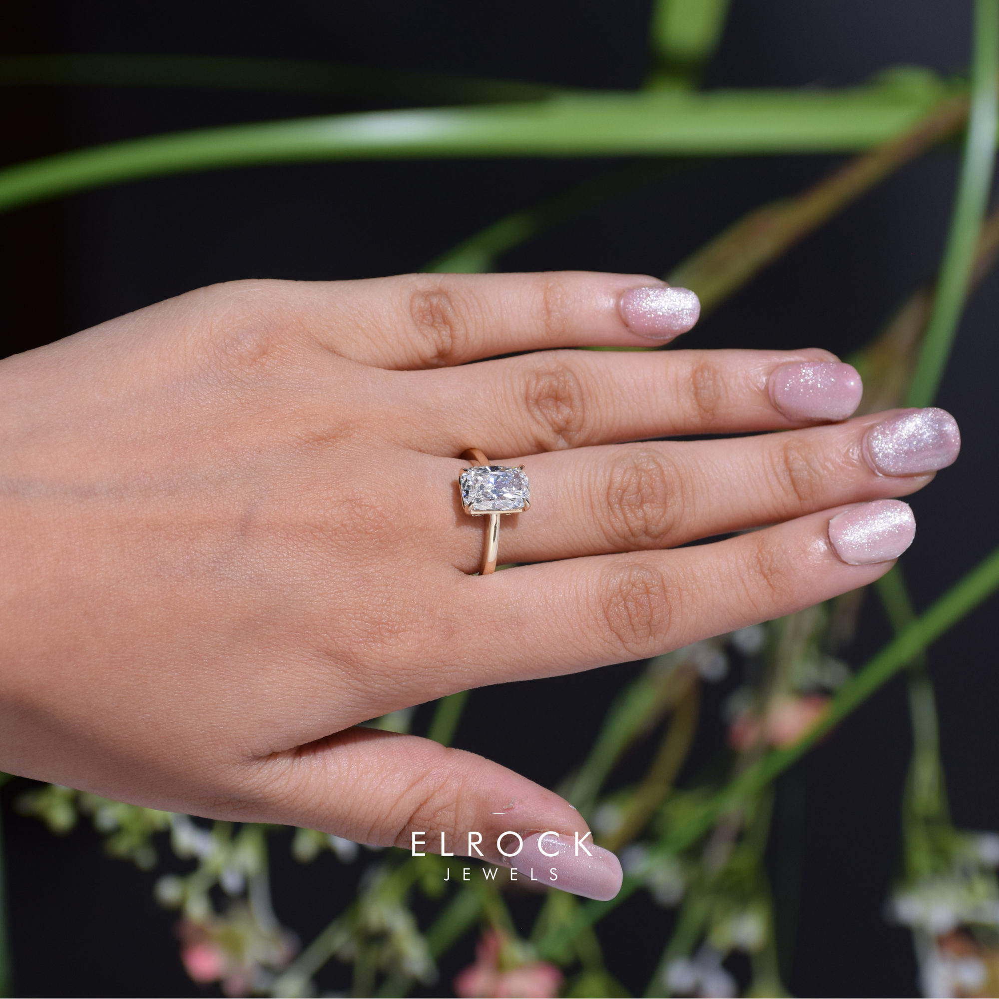 14K Yellow Gold 3 CT Elongated Cushion Diamond Engagement Ring