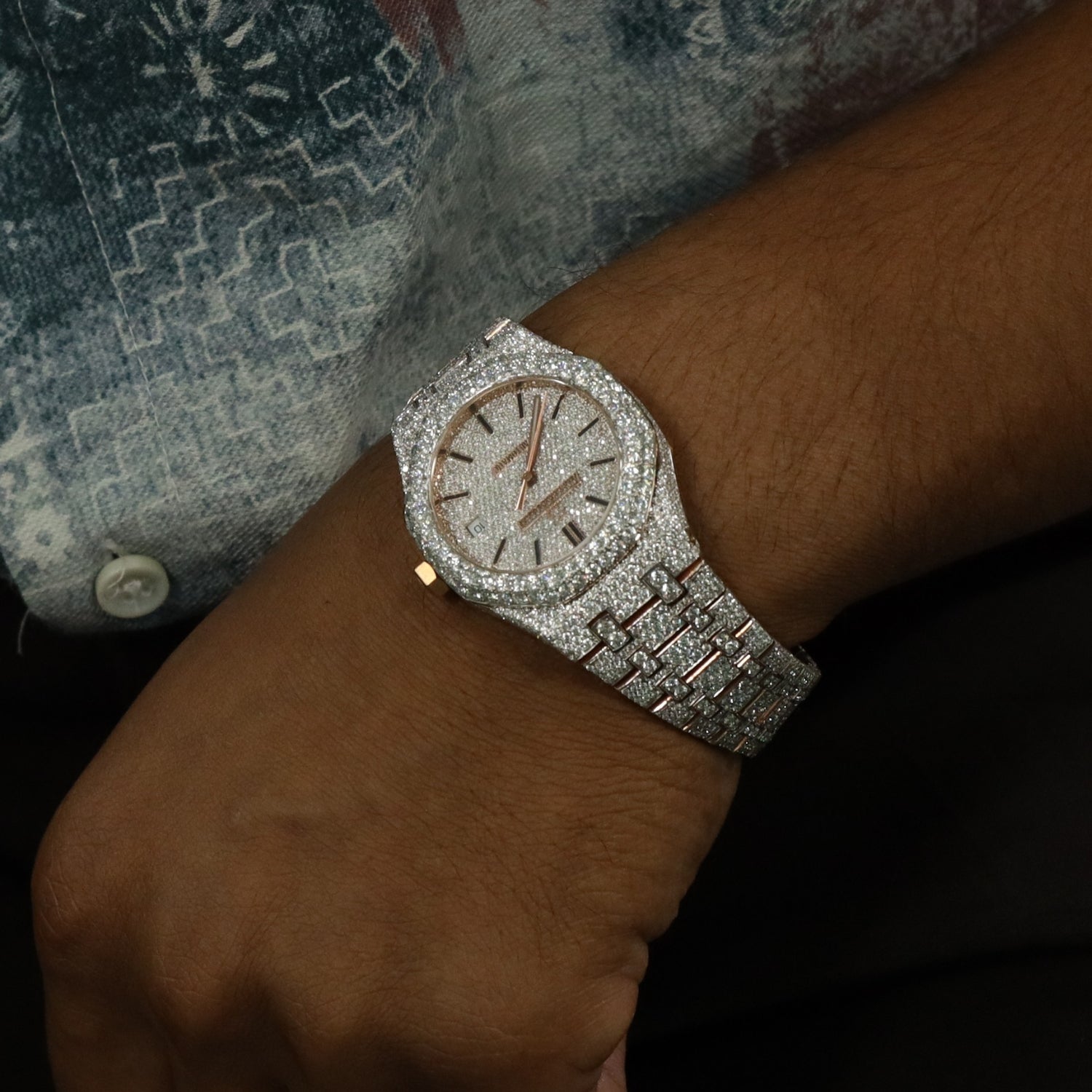 Fully Iced Out Moissnaite Two Tone Luxury Watch For Men