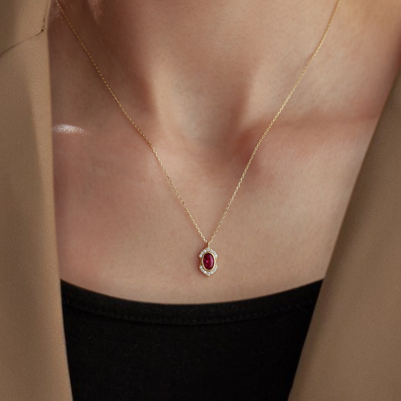 2 CT Prong Set Ruby Pendant, 14K Gold Ruby Pendant