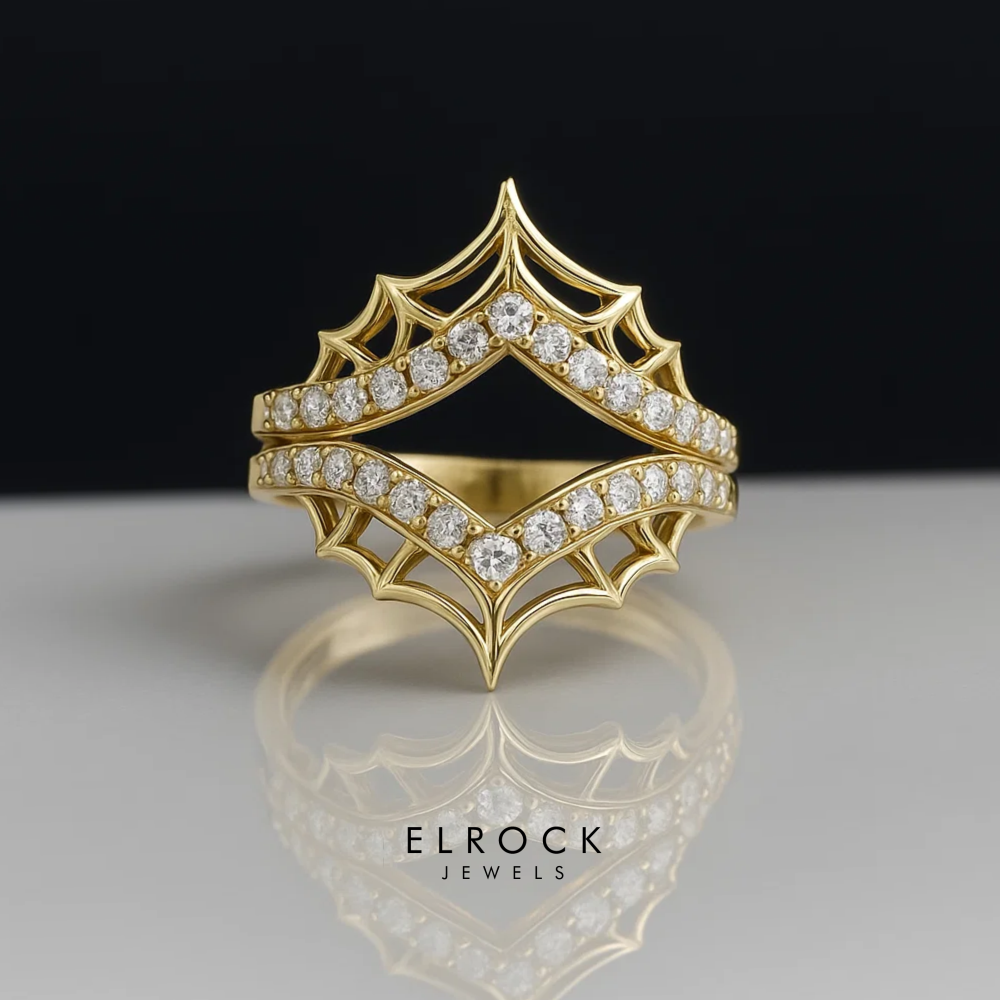14K Yellow Gold Spider Web Stackable Ring with Lab Grown Diamond