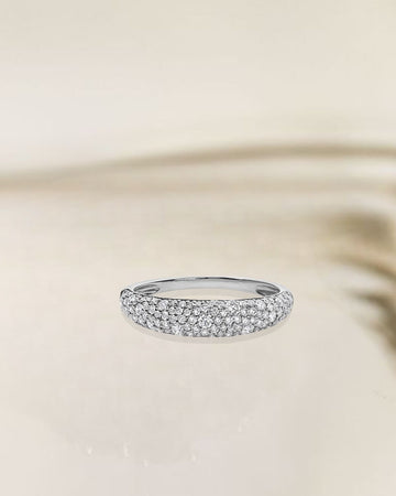 Lab Grown Minimalist Dome Wedding Ring Solid 14K Gold Pave Wedding Band Minimalist Lab Diamond Ring