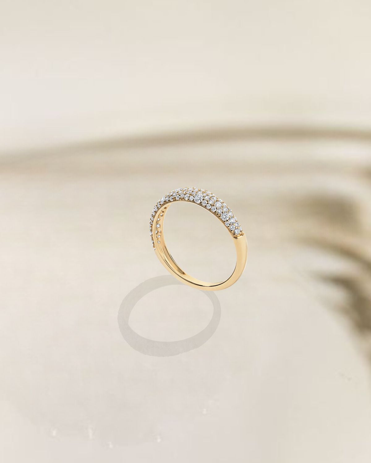 14K Gold Lab Grown Minimalist Solid Pave Wedding Band
