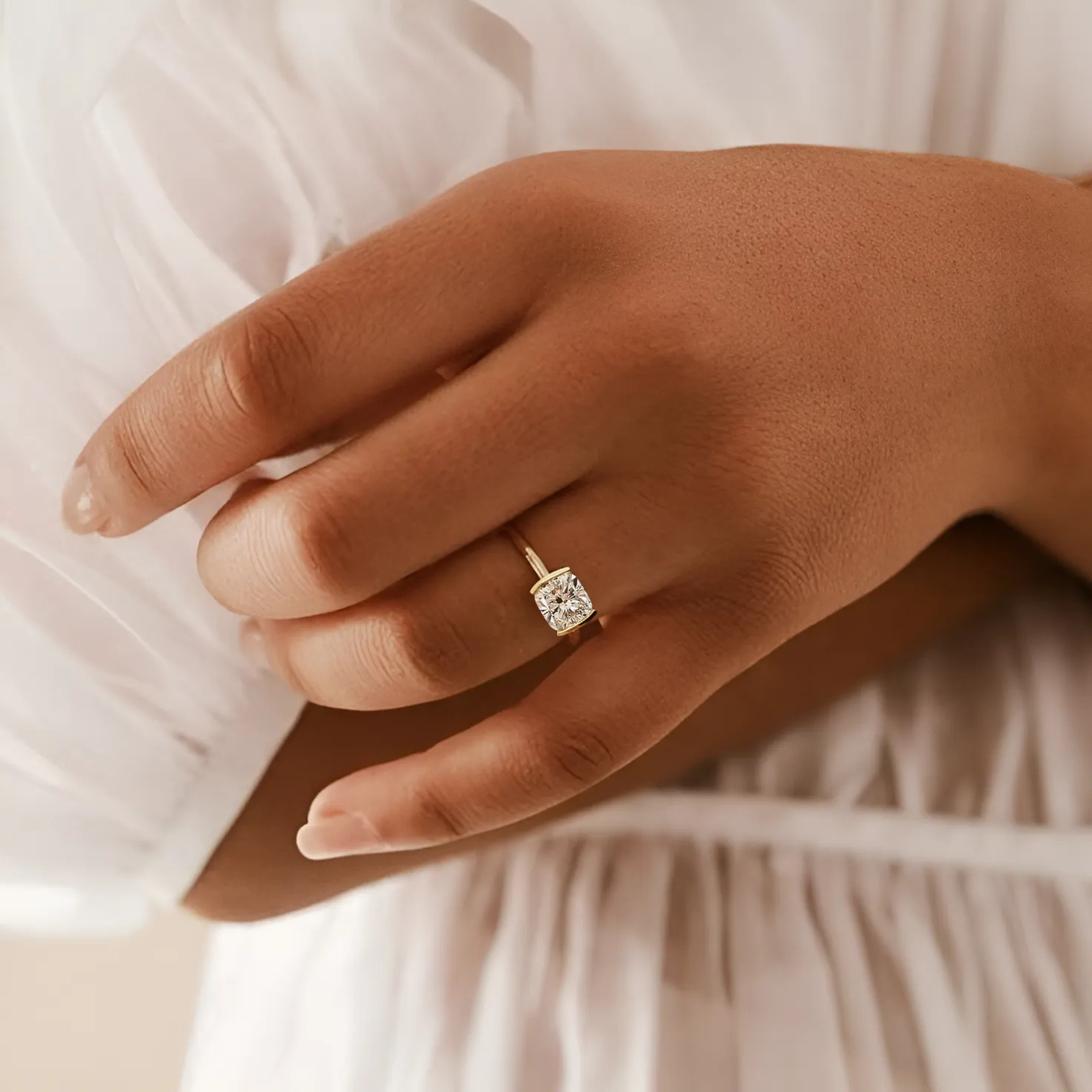 14K Solid Gold Cushion Engagement Ring Lab Grown Diamond Solitaire Ring