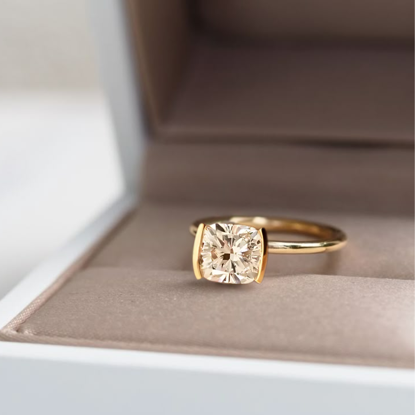 14K Solid Gold Cushion Engagement Ring Lab Grown Diamond Solitaire Ring