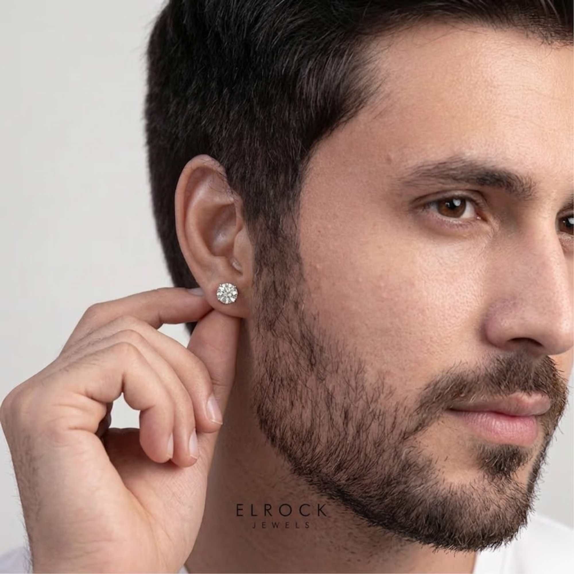 14K White Gold Men's Stud Lab Diamond Earrings Studs for Men