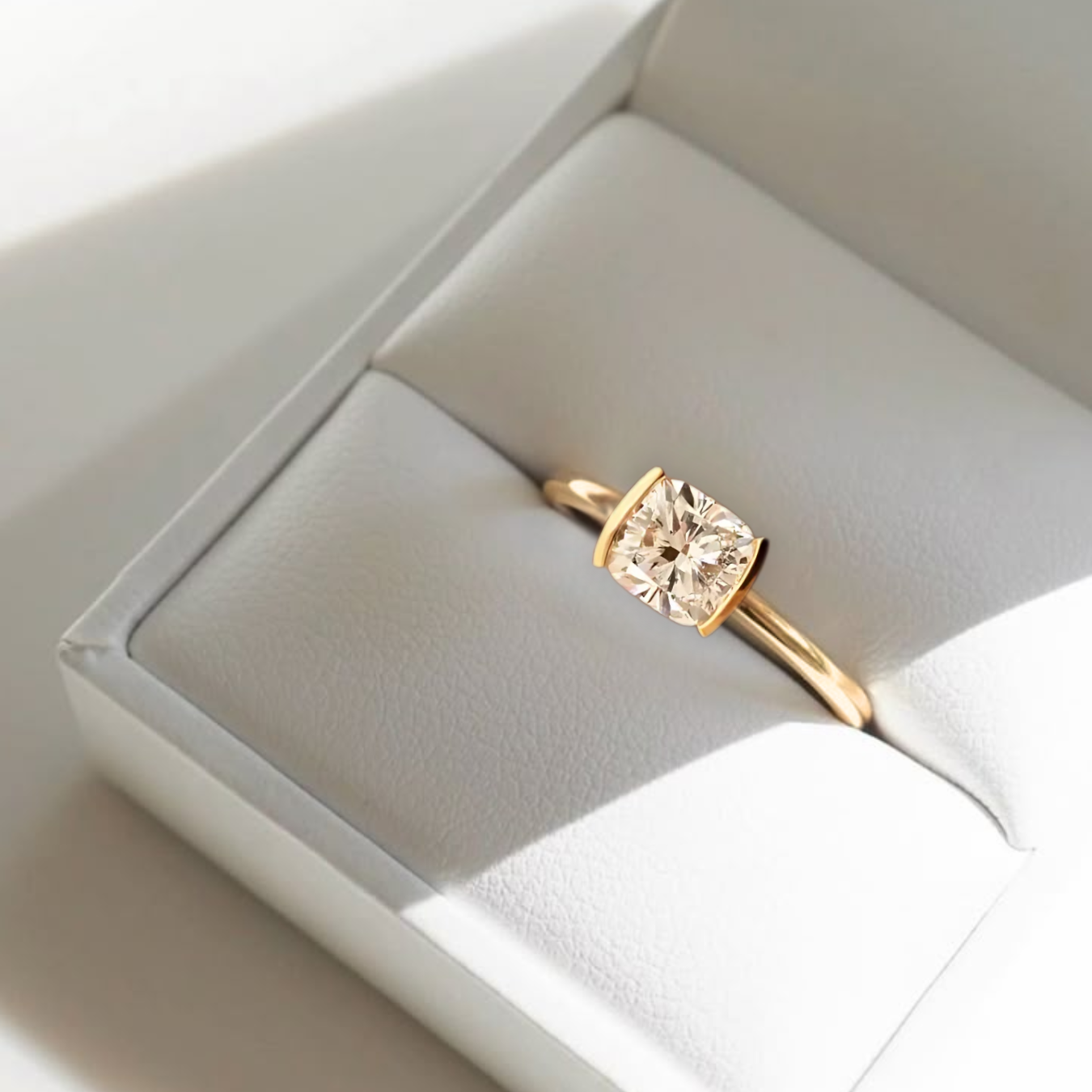 14K Solid Gold Cushion Engagement Ring Lab Grown Diamond Solitaire Ring