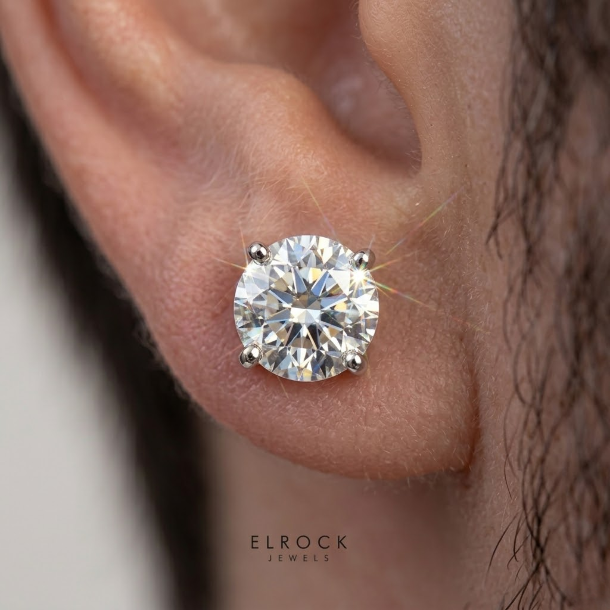 14K White Gold Men's Stud Lab Diamond Earrings Studs for Men